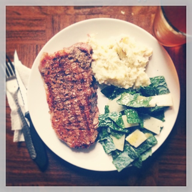 Steak, kale salad & mashed potatoes