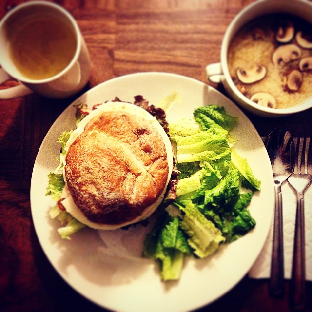 Mushroom Miso soup, Turkey Sandwhich, & Green Tea kinda night