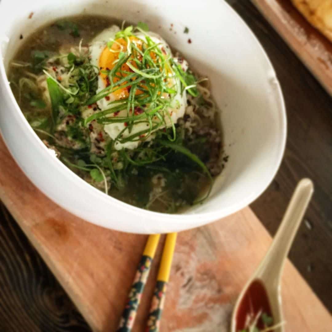 Breakfast Ramen with Beef Sausage