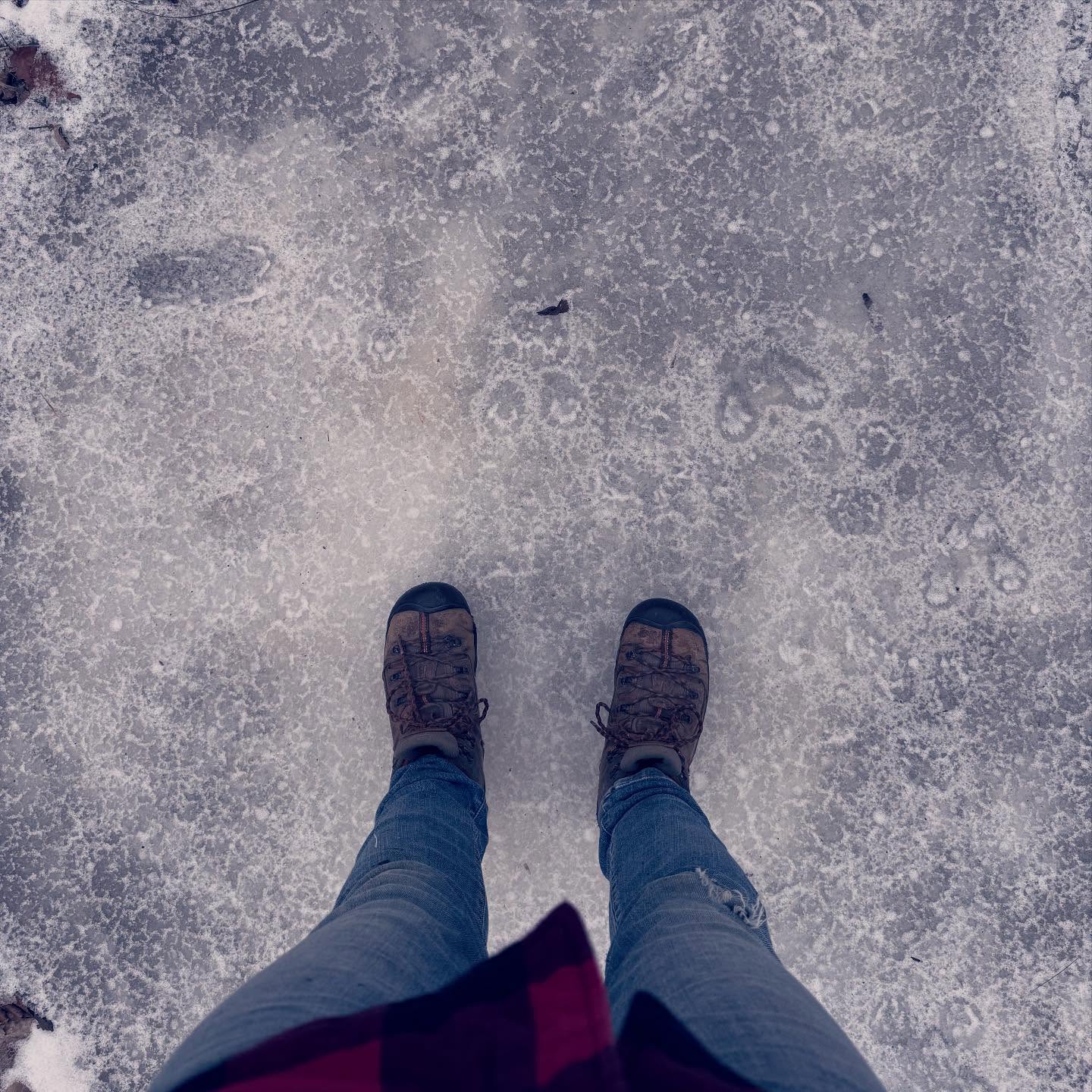 Winter Footprints on Icy Ground